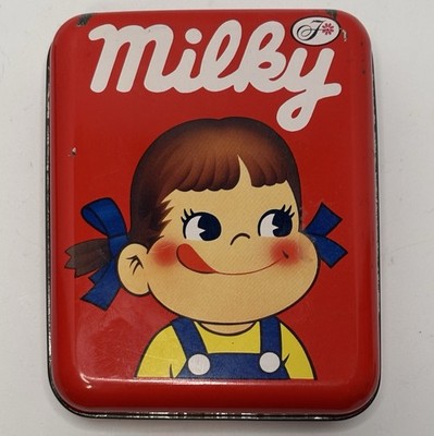 Vtg. Fujiya Showa Retro Peko-chan Can 4  Milky Red Metal Tin From Japan - EMPTY
