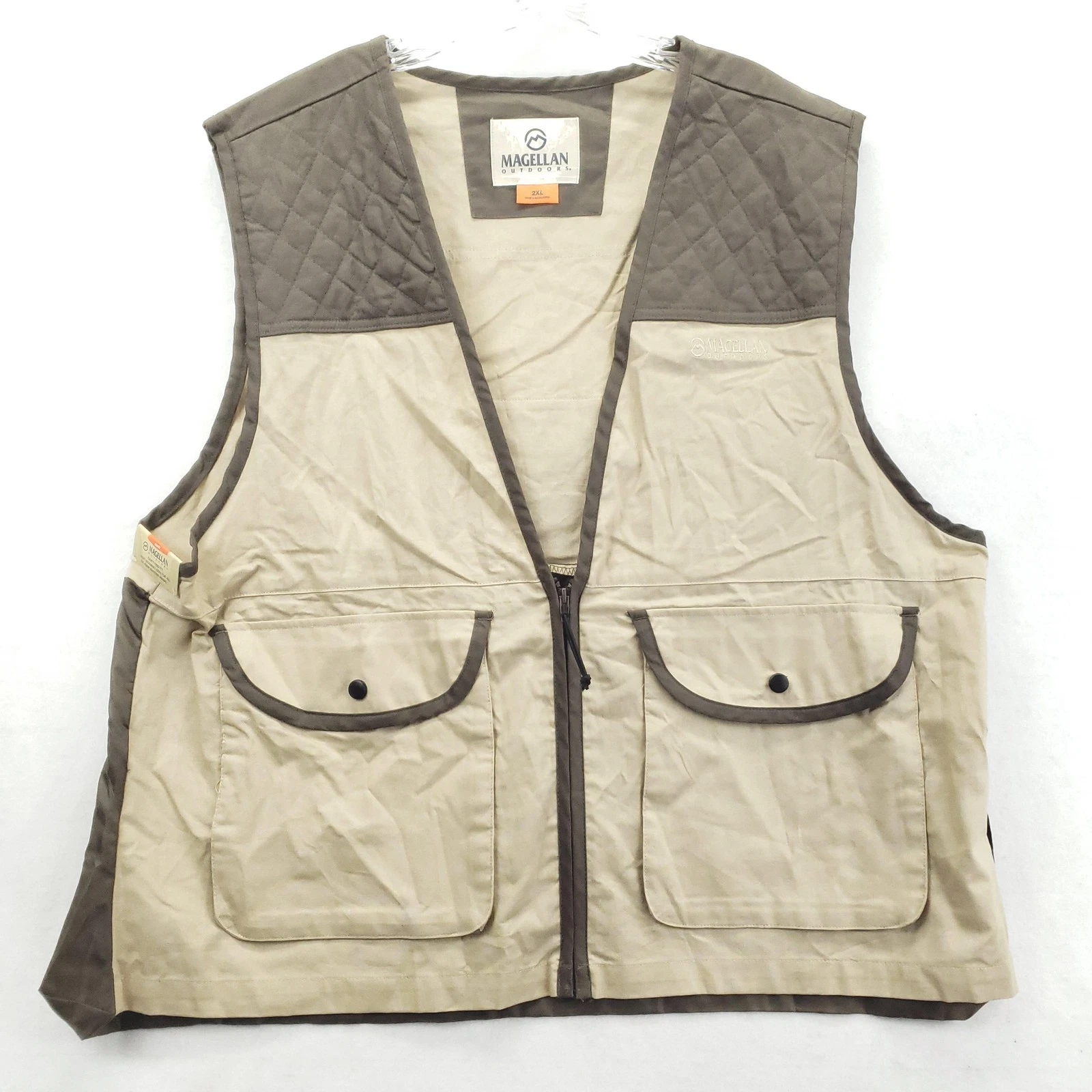 Magellan Outdoors Hunting Vest Mens 2XL Tan Brown Quilted Shoulders Zip Pockets