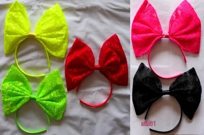 Big Large Colours Lace Bow Alice Hair Head Band 80's Retro Party Fancy Dress