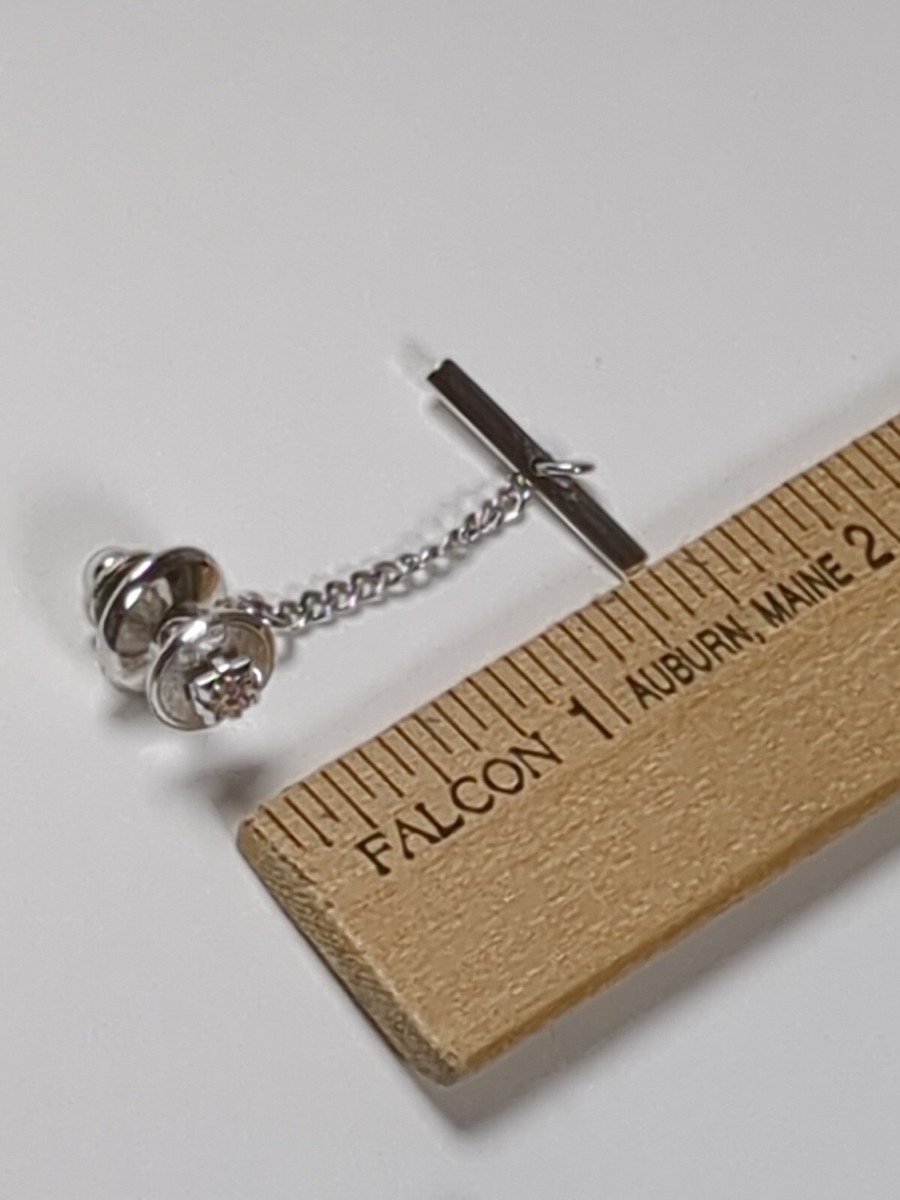 Anson Diamond Tie Tack Pin Sterling Silver 925 Shirt Lapel Pin Vintage Bent Post View 5