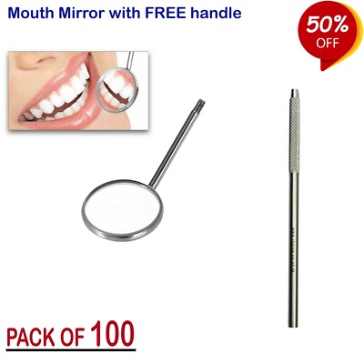 PROFESSIONAL DENTAL EXAMINATION DENTISTS 100 PCS MOUTH MIRRORS + MIRROR HANDLE
