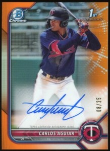 2022 BOWMAN CHROME PROSPECT AUTO ORANGE REFRACTORS #CPACA CARLOS AGUIAR /25 RC