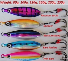 Qty 5 Flat Fall Keel Vertical Speed Knife Jigs - 80g 100g 120g 160g 200g 250g