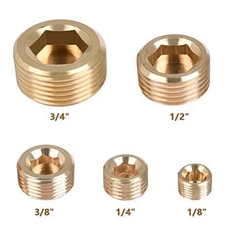 25Pcs Brass Pipe Plugs Set NPT Plug 1/8" 1/4" 3/8" 1/2" 3/4" Brass Pipe