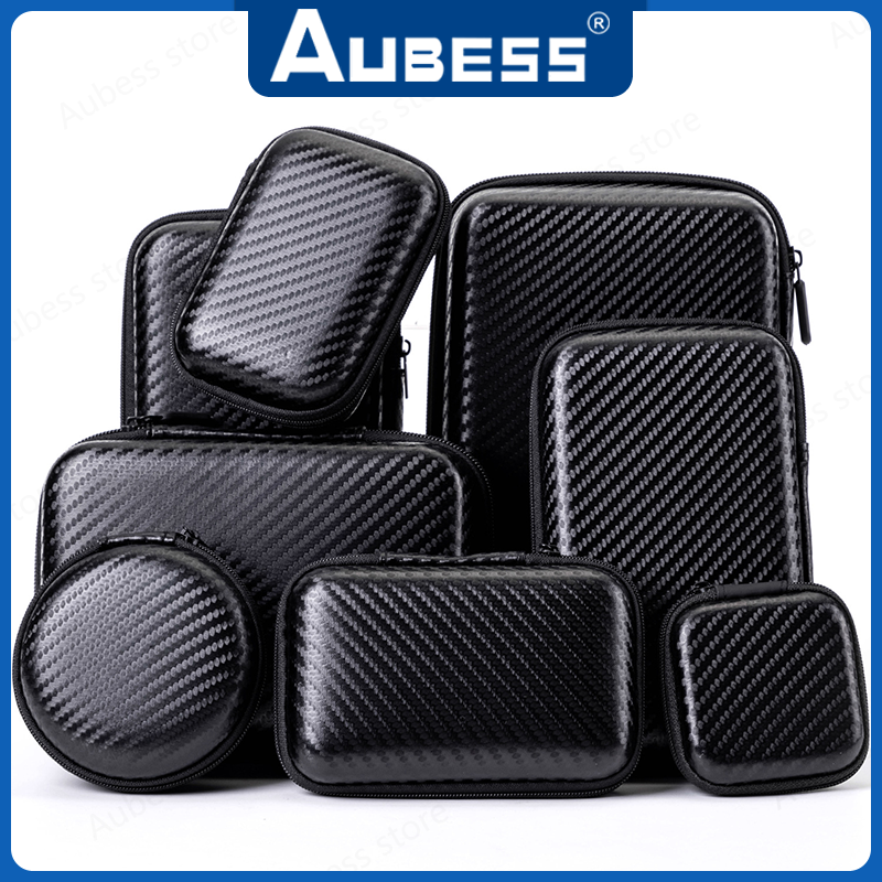 Mini Bolsa de Almacenamiento Portátil EVA Fibra de Carbono Aspecto Bolsa de Transporte Estuche con Cremallera F