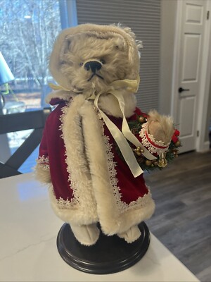 Mary Christmas Bear Holiday Collection Franklin Mint Jointed 13  W Stand
