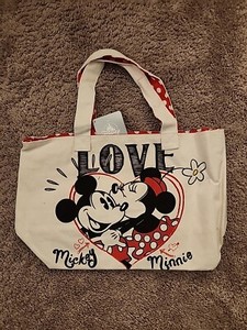 Mickey and Minnie Mouse Love Canvas Tote Bag Disney Store Valentine's Day Red