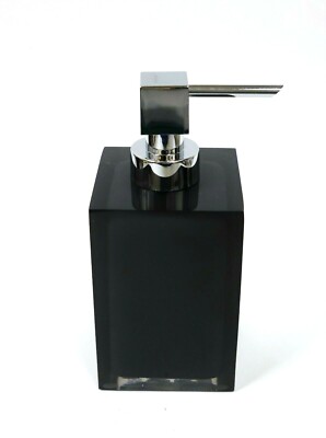 NEW PARADIGM BLACK ACRYLIC CHROME SHINY SILVER PUMP SQUARE SOAP DISPENSER