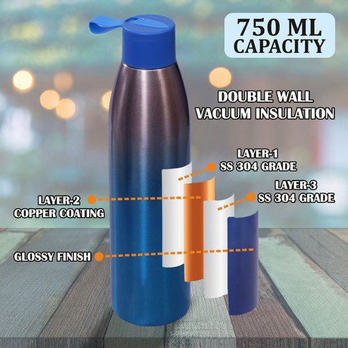 750ml Stainless Steel Vaccum Insulated Water Bottle For Office Travel GYM Gift - Picture 3 of 16