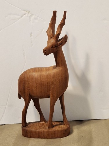 VINTAGE HAND CARVED WOODEN SET OF 3 GAZELLES ANTELOPE FIGURINES MADE IN KENYA - Picture 11 of 18