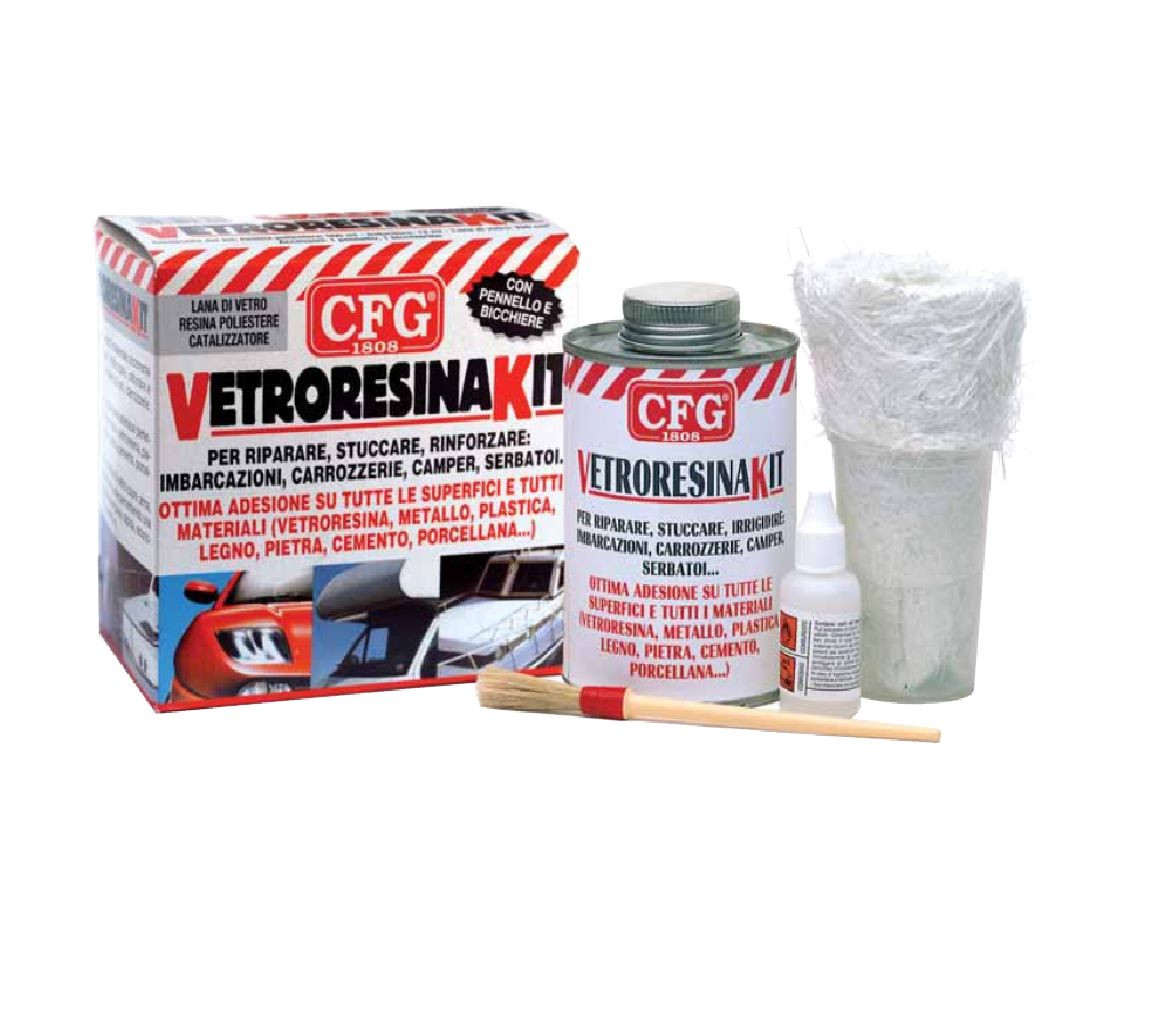 CFG P00600 VETRORESINA KIT 500 ml + 250 cm2 + Pennello + Contenitore per miscela