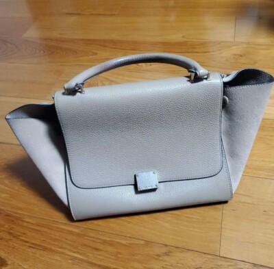 CELINE Handbag Tote Bag 2way Trapeze Leather Beige Authentic