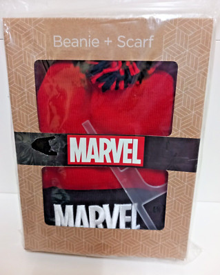 Neu Marvel Comics Logo Bobble Beanie & Scarf - Mütze Schal - Geschenkset *