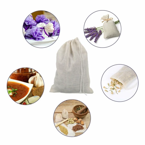 100 Pcs Cotton Muslin White Drawstring Bags Large Bulk Herbs Tea Spice Bag - Picture 5 of 8