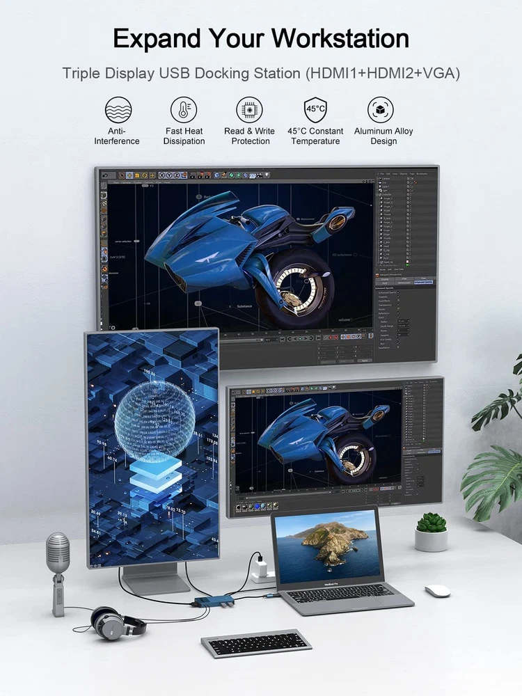 Usb 3.0 Docking Station Triple Display Usb Hub Dual Monitor Usb C Laptop Docking