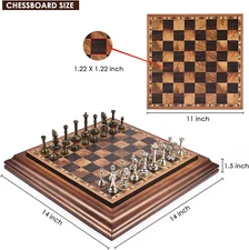 14" Wooden Chess Set with Metal Piece 2.5'' King Gift Package Classic Board Game