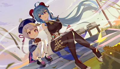 Anime girls genshin impact ganyu qiqi ocarino bodysuit Play Gaming Mat Desk