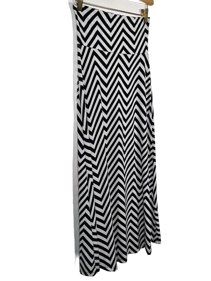 Maxi Falda Vintage Gilli Chevron Para Mujer S Azul y Blanco Preppy Boho Y2K Clásica Foto 2 de 4