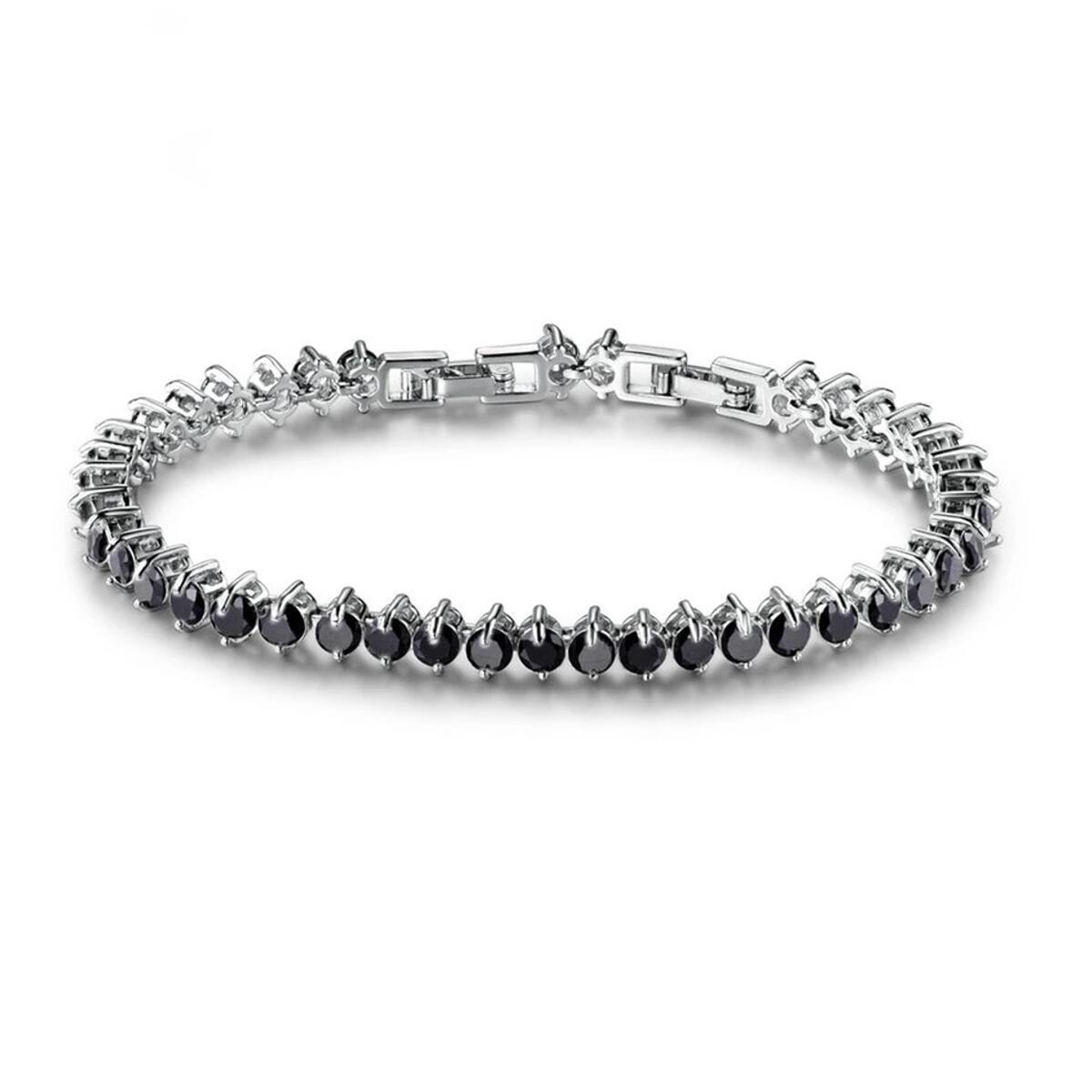 Bracelet Tennis Femme En Zirconium Plaqué Or Blanc 750 - Longueur Au Choix, Neuf Avec étiquettes