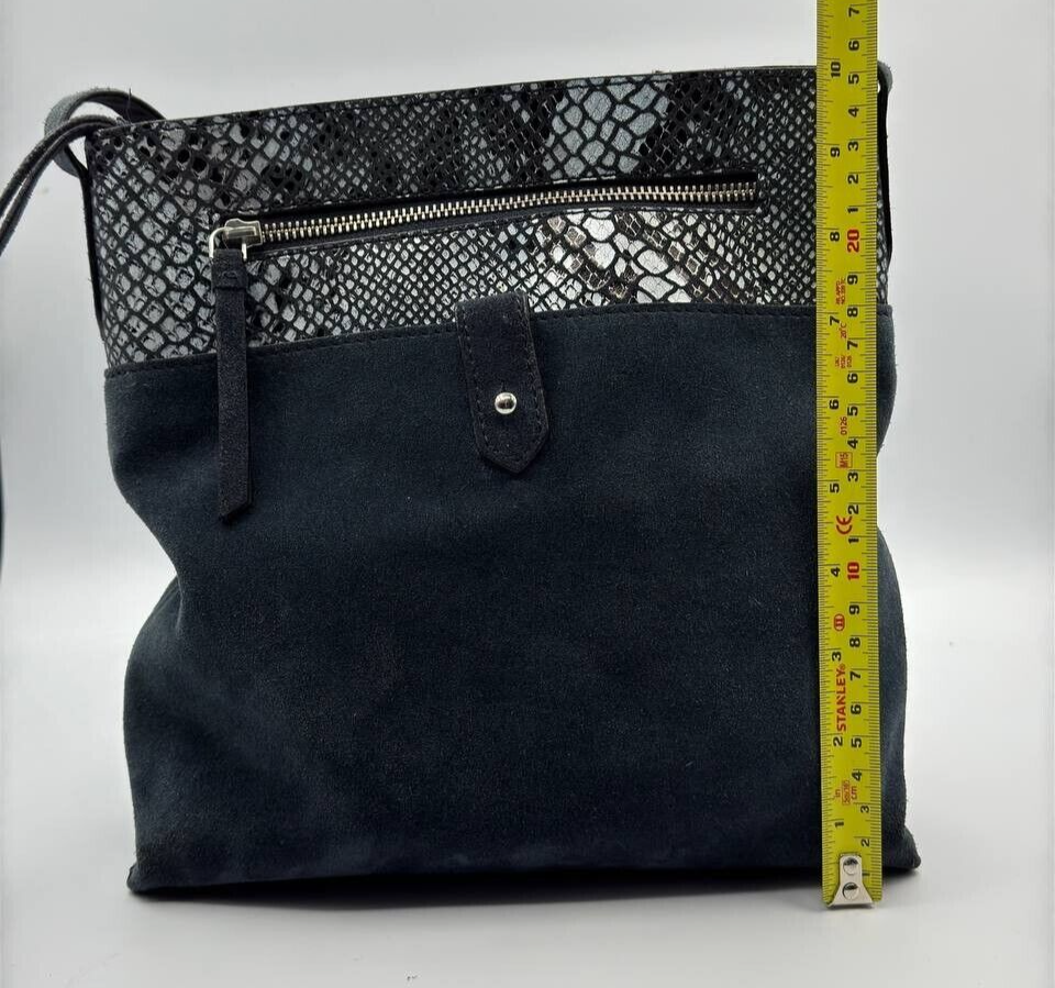 Next Leathers Blue Suede Tote Bag Snake Skin Pattern Drawstring