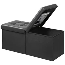  Footrest Ottoman Bench with Storage,34Inch Beige Leather Footstool, Black 1pc