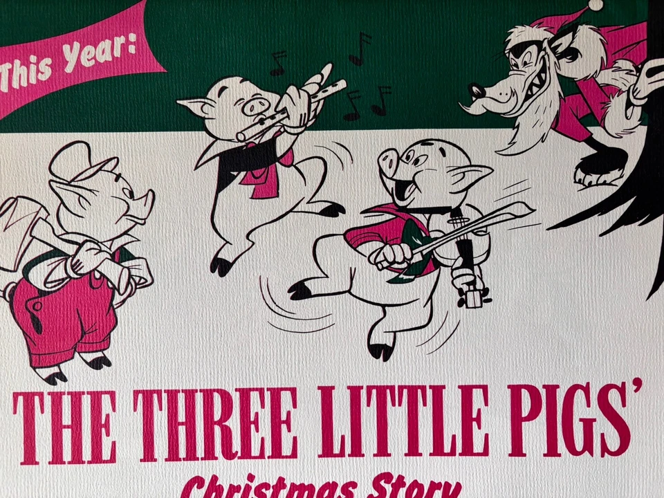 Disney 3 Little Pigs 1963 historia de Navidad periódico promoción folleto desplegable Foto 2 de 4