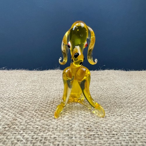 VINTAGE MURANO ITALY BLOWN ART GLASS YELLOW DOG FIGURINE ORNAMENT - Picture 2 of 8