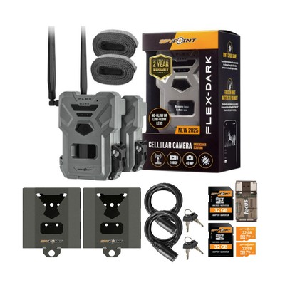 Spypoint FLEX DARK Gray 2 Pack Trail Camera and 2 Pack Gray Security Box Bundle