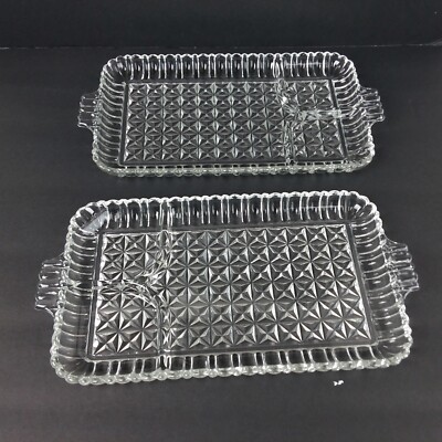 Anchor Hocking Serva Snack Clear Pair Sip n Smoke Pressed Glass Trays
