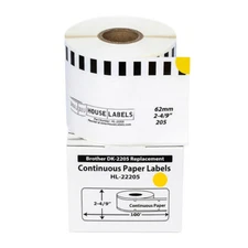 Non-OEM Fits BROTHER DK-2205 YELLOW Continuous Labels - (50) Rolls of 100'