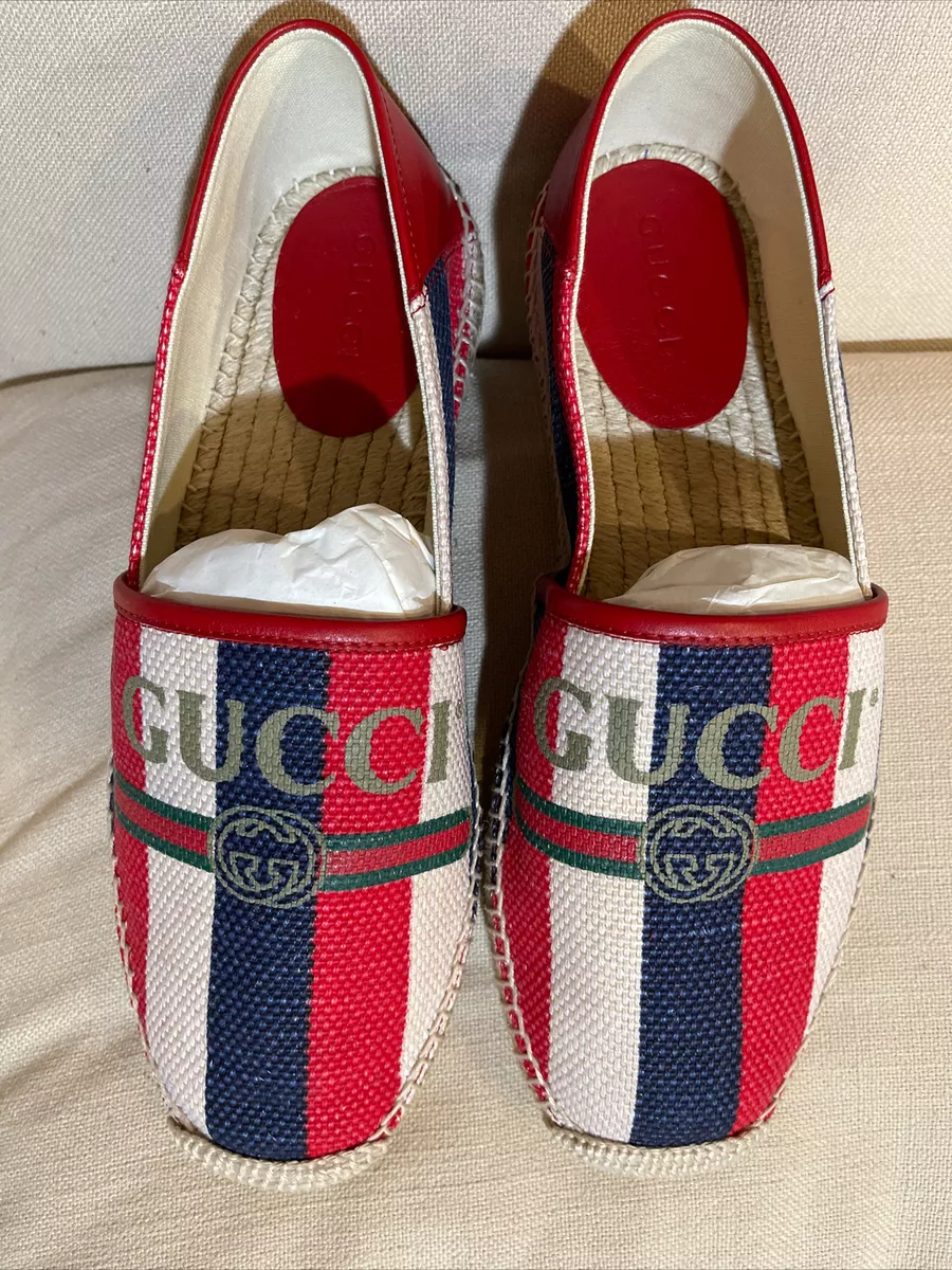 Red 95 canvas wrap espadrille wedge sandals, Gucci