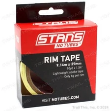 Stan's NoTubes Yellow Tubeless Bicycle Wheel Rim Tape 39mm x 10 Yard Roll