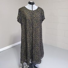 Lane Bryant womens size 14 16 black embroidered shift dress olive lining pockets