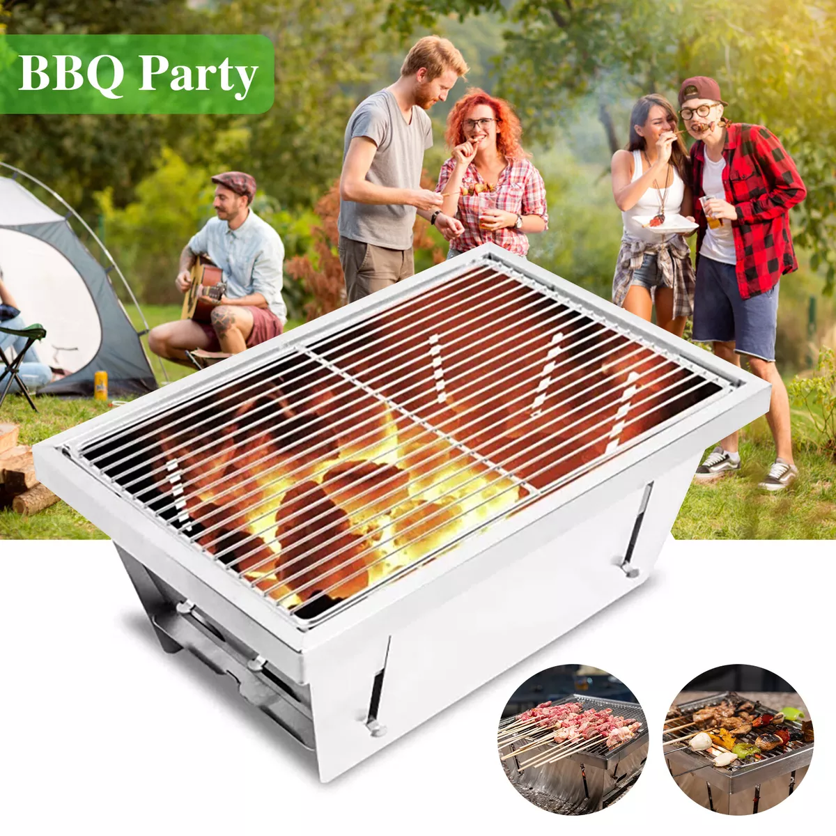 Camping Stove Small Portable Stainless Steel Charcoal Grill Foldable Lightweight BBQ Stove Outdoor Grill Tools for Backyard Outdoor Camping Picnic