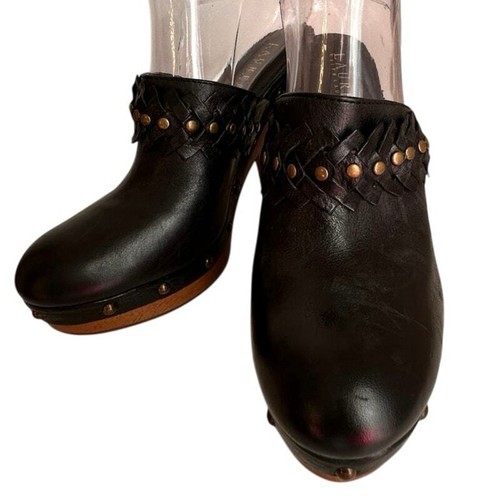 Lauren Ralph Lauren Black Leather Studded Wooden Heeled Clogs 7.5 - Picture 8 of 11