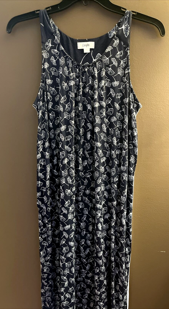 Layla Women's Maxi Sleeveless Casual Loose Fit Tank Dress; Blue Floral,  Small