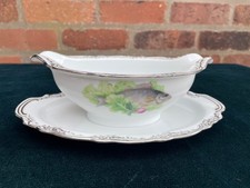 Vintage Noritake Fisch Design Sauciere, Sauciere mit angesetztem &Uuml;berlaufteller sehr guter Zustand