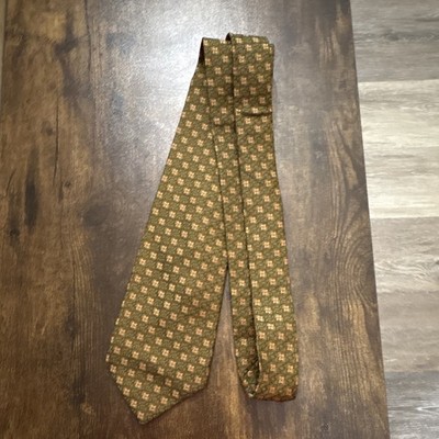 Robert Talbott Men's Green Gold Silk Woven Geometric Tie Logo One Size