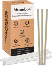 250 Pack Disposable Bamboo Powder Straws - 7.88" 250 Straws, Beige 