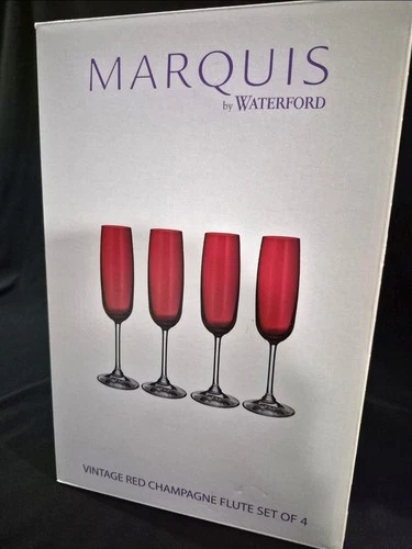 Waterford Crystal Marquis Vintage Red Jewels Champagne Flute Set of 4 Christmas