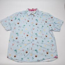 Tommy Bahama Shirt Mens XL Blue Nova Wave Seersucker Short Sleeve Tropical Print
