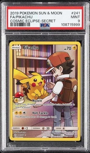 2019 POKEMON SUN & MOON COSMIC ECLIPSE SECRET #241 FULL ART/PIKACHU PSA 9