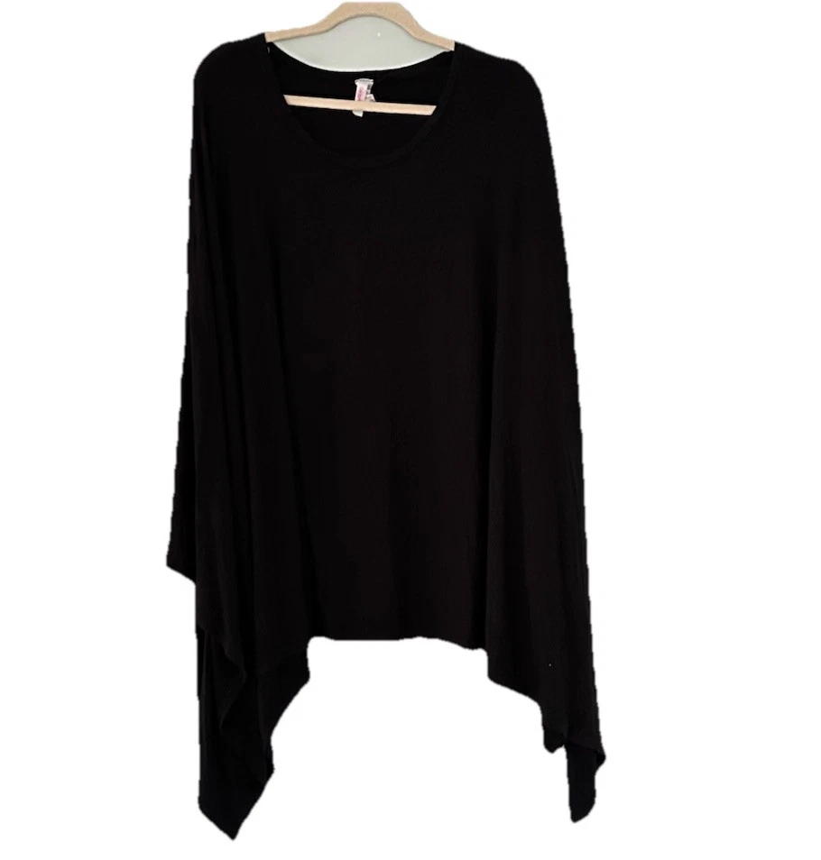 Got Style USA Poncho Batwing Black Scoop Neck Rayon Women One Size Lagenlook