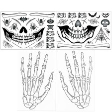 Skull Halloween Tattoos Temporary Skeleton Face Tattoos Hands Skeleton Makeup Ha