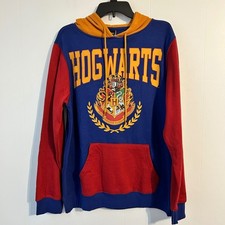Harry Potter Hogwarts Crest Color Block Hoodie Sweatshirt Size Large