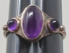 VTG Sterling Silver 925 Amethyst Ring Size 5 Oval Round Stones Signed RB1-5