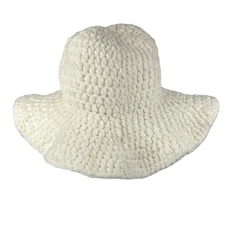 Women's White Knit Crochet Fluffy Handmade Minimalist Bucket Hat One Size
