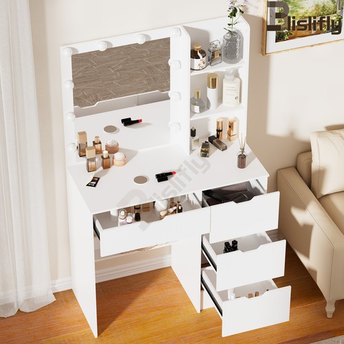 4 Drawers Vanity Desk Set with 10 LED Lighted Mirror for Bedroom Makeup Table - Picture 4 of 10
