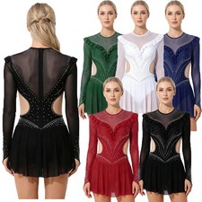 Womens Jumpsuit Dance Class Dancewear Mesh Bodysuit Ruffled Figure Skating