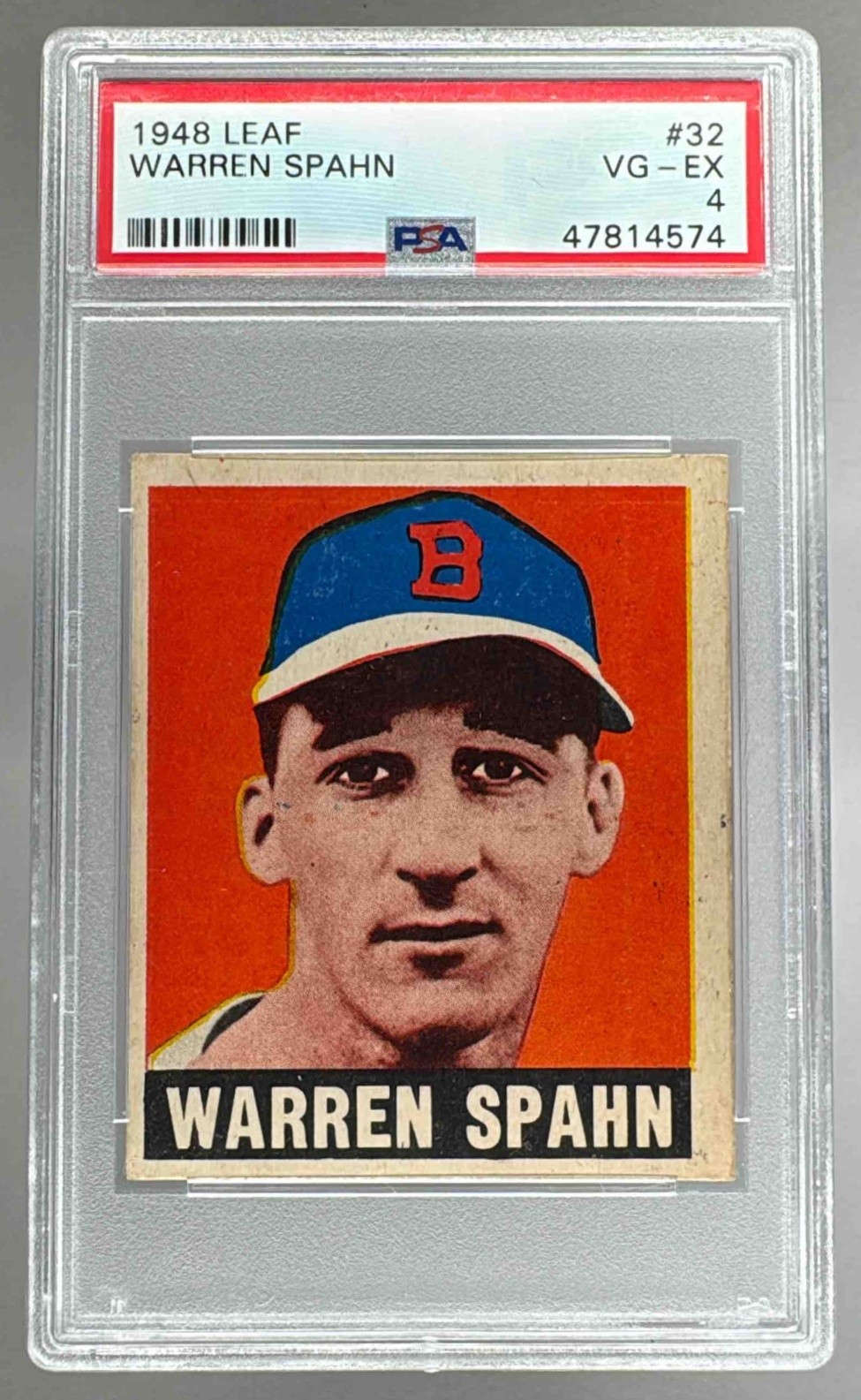 47814574 Warren Spahn 1948 Leaf #32 Rookie RC PSA 4